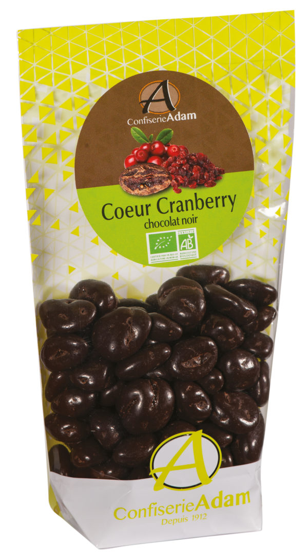 sachet bonbons cranberry confites chocolat noir bio confiserie adam
