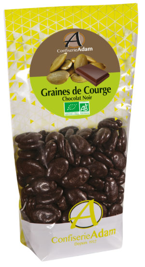 sachet graines de courge au chocolat noir bio confiserie adam
