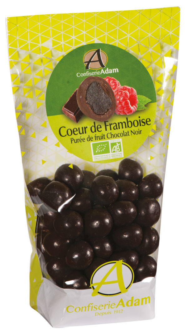 sachet bonbons pate de fruit framboise et chocolat noir bio confiserie adam
