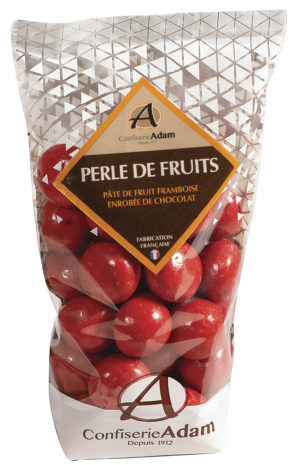 sachet de perles de fruit framboise et chocolat confiserie adam