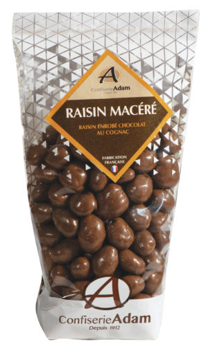 sachet de raisins macérés au chocolat cognac confiserie adam