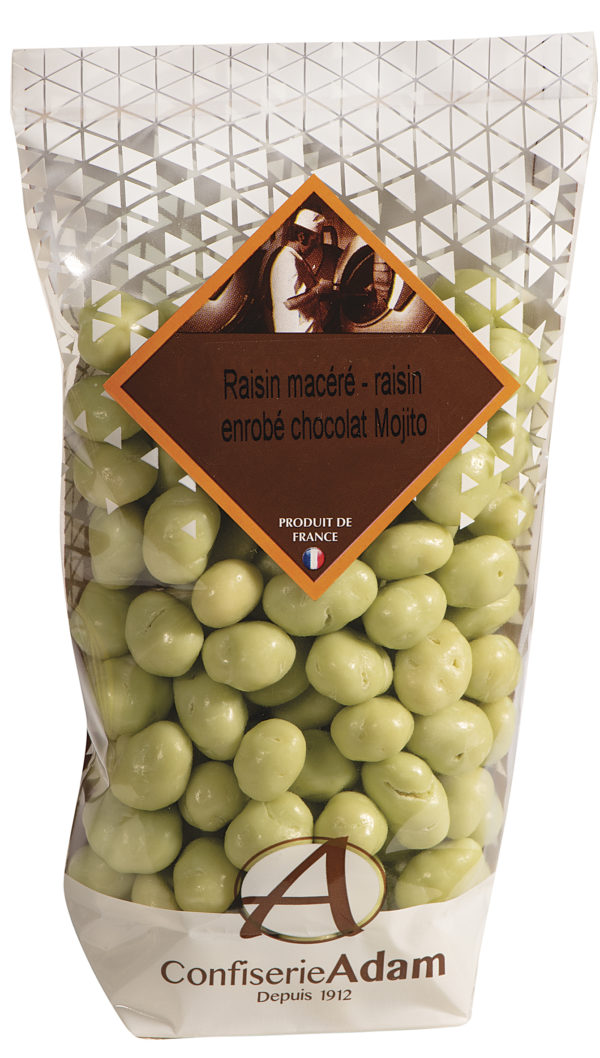 sachet de raisins macérés chocolat Mojito confiserie adam