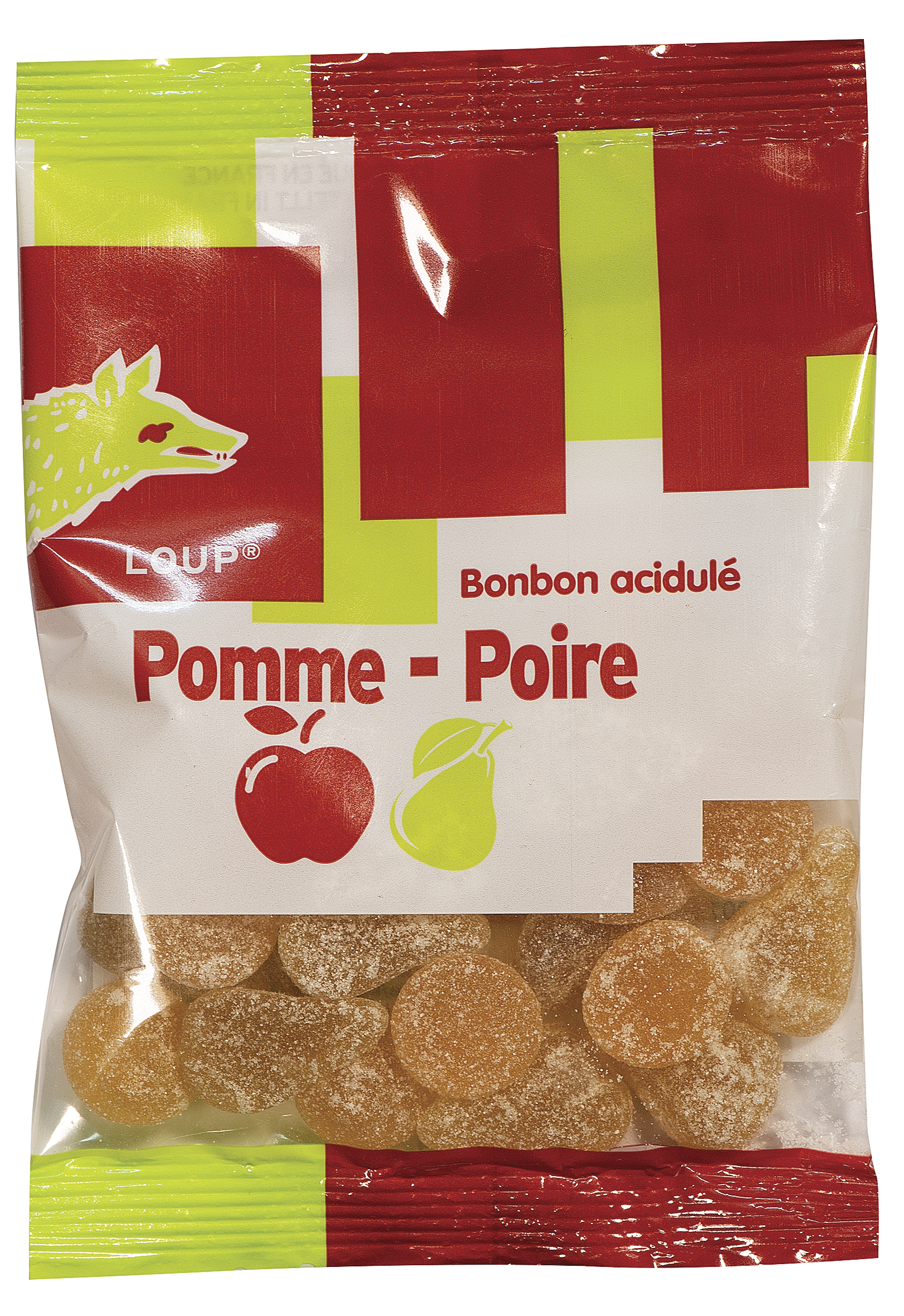 Bonbons gelifies aromatises pomme ou poire 100g (Bonbons Loup)